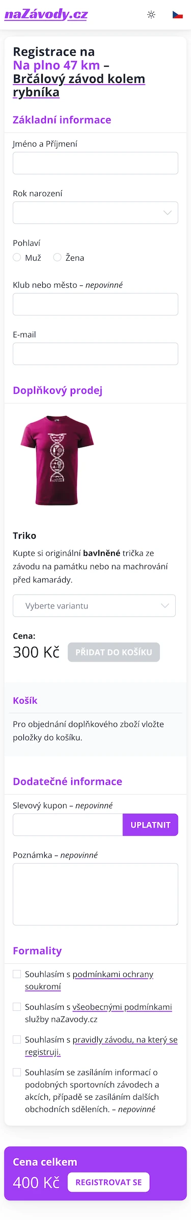 Registrace na mobilu
